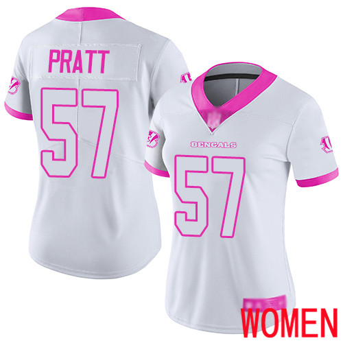 Cincinnati Bengals Limited White Pink Women Germaine Pratt Jersey NFL Footballl #57 Rush Fashion